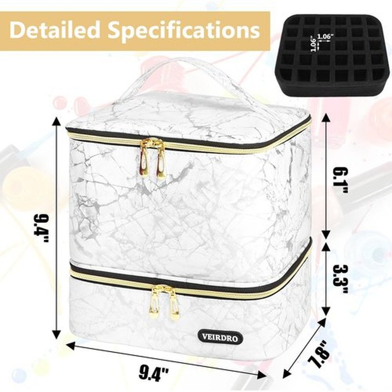 Veirdro Nail Polish Bag Organizer Case, Large Nail Polish Organizer Holds a Nail Light and 30 Nail Polish Bottles [15ml/0.5 fl.oz]，Nail Polish Carrying Bag with Manicure Tools Storage White