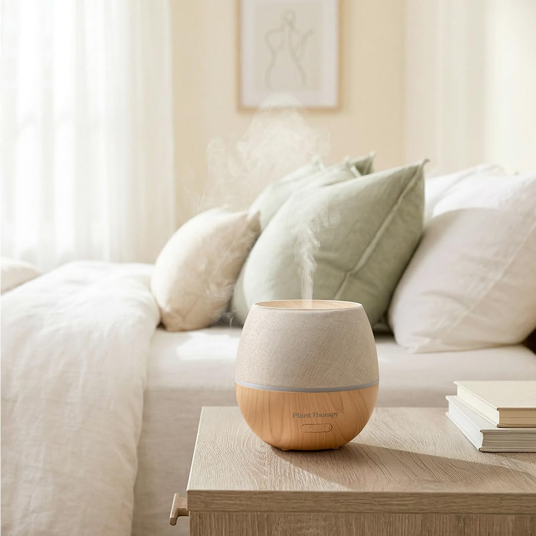 Plant Therapy Home Drift Linen Essential Oil Diffuser, Stylish Linen Cover Adds a Soft, Natural Touch to Any Space, Intermittent & Continuous Mist, Color-Changing Light, 320 Square Feet Coverage
