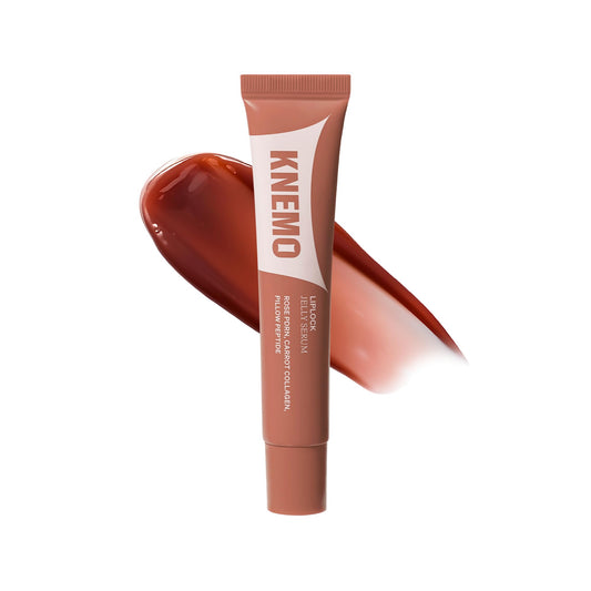 KNEMO LipLock – Moisturizing K-beauty Vegan Lip Balm & Serum for Dry, Chapped Lips, Glossy Overnight Lip Mask with Rose PDRN, Carrot Collagen & Pillow Peptides (Pink Flan – Warm Taupe Tint)