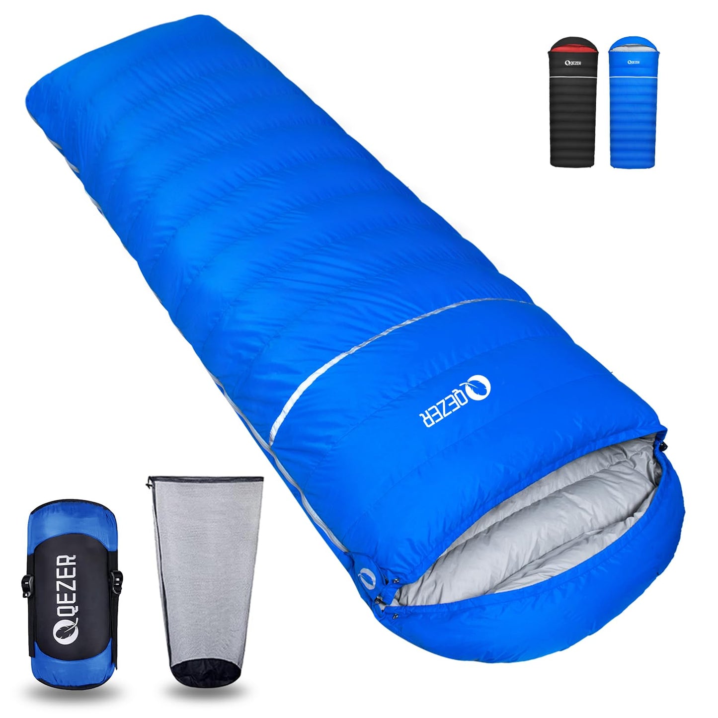 QEZER Down Sleeping Bag for Adults 600 Fill Power Cold Weather Ultralight Sleeping Bag with Pouch for Backpacking, Hiking, Camping