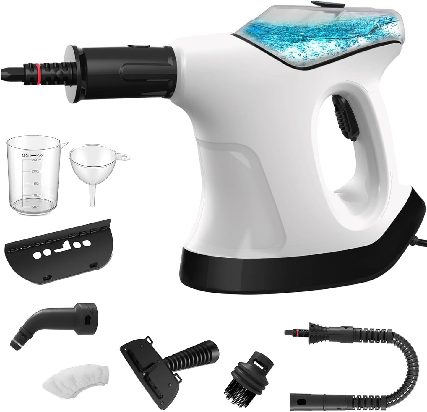 Handheld Steam Cleaner - 10S Quick Heat, Large Water Tank & 9 Accessories | Multi-Surface Use for Home, Kitchen & Car (White/Black)