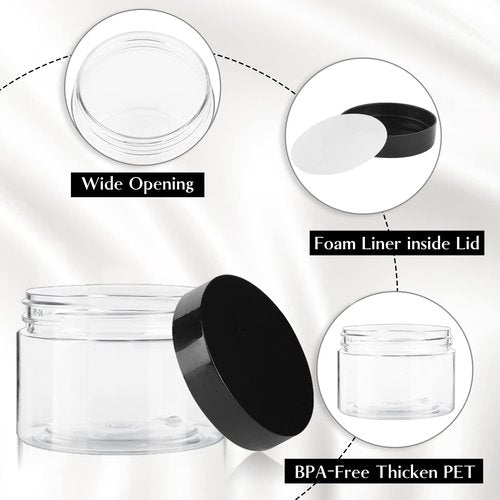 TUZAZO 1 Oz Small Plastic Container Jars with Lids and Labels BPA Free, Empty Round Clear Cosmetic Containers Plastic Slime Jars for Lotion, Cream, Ointments, Samples, Makeup, Travel Storage (12 Pack)