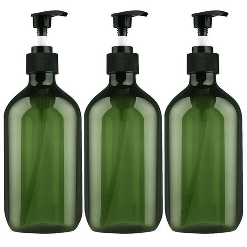 Empty Plastic Bottles with Pump Dispenser and 6pcs Labels Included, Refillable Travel Containers for Hand sanitizer Shampoo Lotion, etc - No BPA/Paraben, 500ml/16.9oz (3 Pack(Green))
