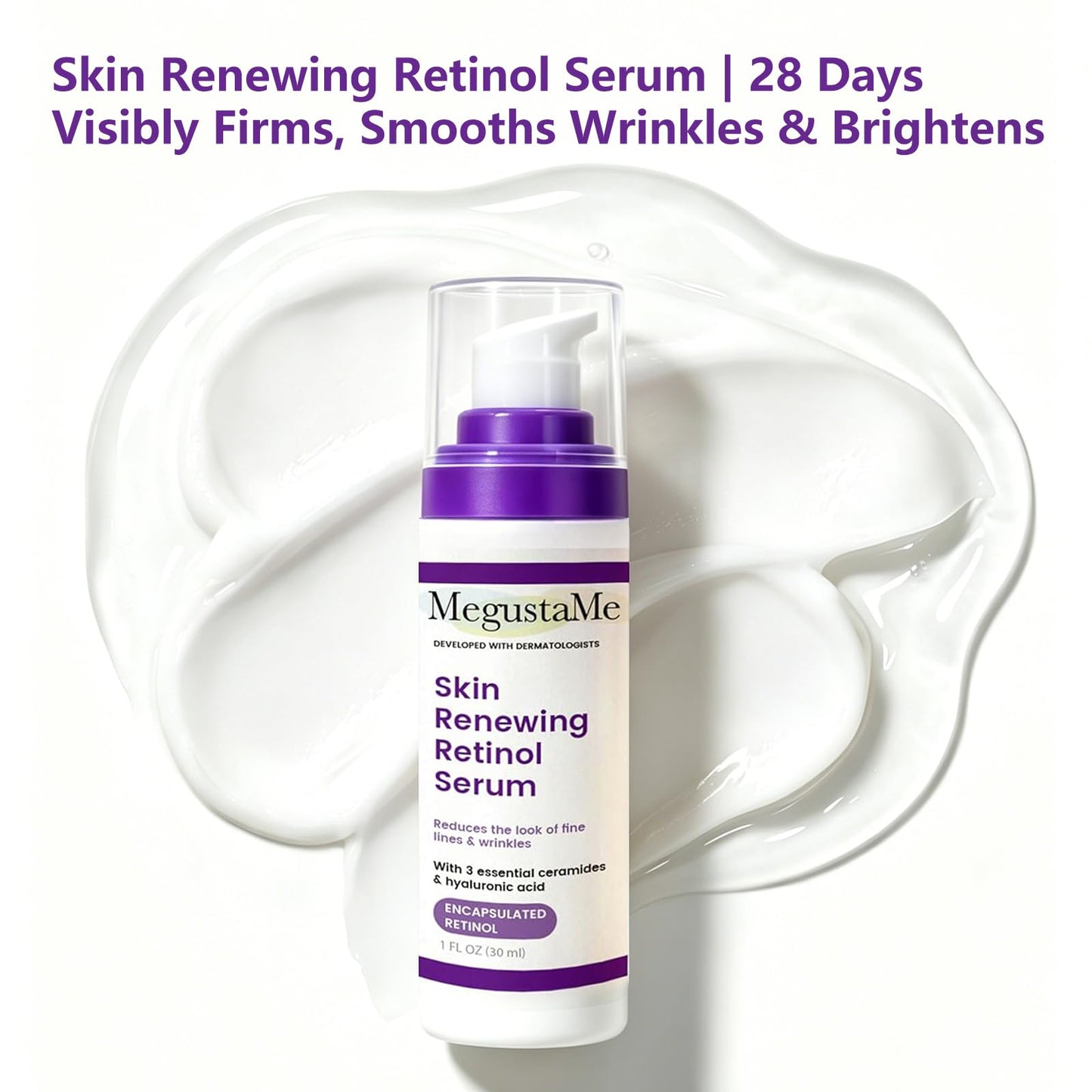 MegustaMe Hyaluronic acid essence contains vitamin B5 and ceramide to moisturize and repair skin barrier, improve the appearance of dry and fine lines (Skin Renewing Retinol Serum)