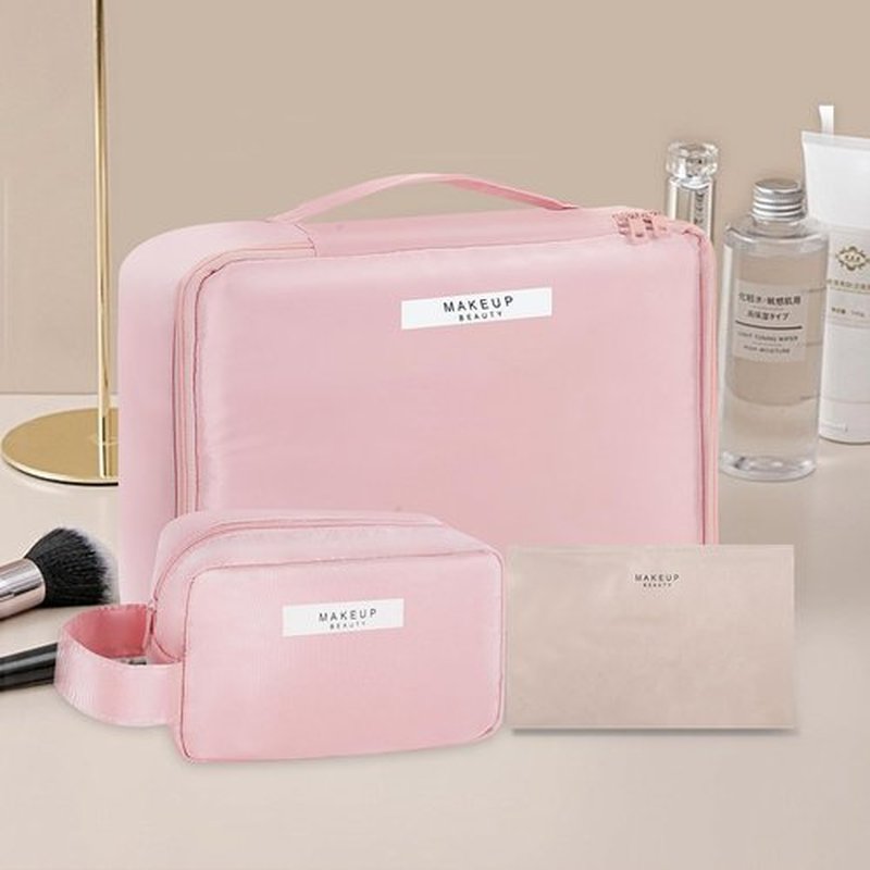 Travel Makeup Bag Cosmetic Bag Makeup Bag Toiletry bag for women and men (Pink-3pcs)