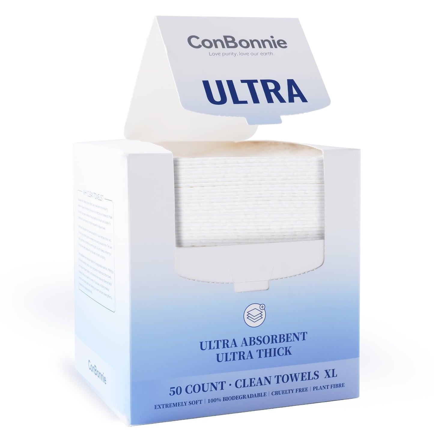 Clean Face Towels XL 10"×12" Disposable, Makeup Remover Dry Wipes, 50 Ct.