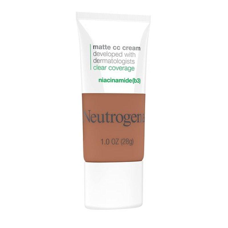 Neutrogena Clear Coverage Flawless Matte CC Cream, Full-Coverage Color Correcting Cream Face Makeup with Niacinamide (b3), Hypoallergenic, Oil Free & Fragrance Free, Teak, 1 oz