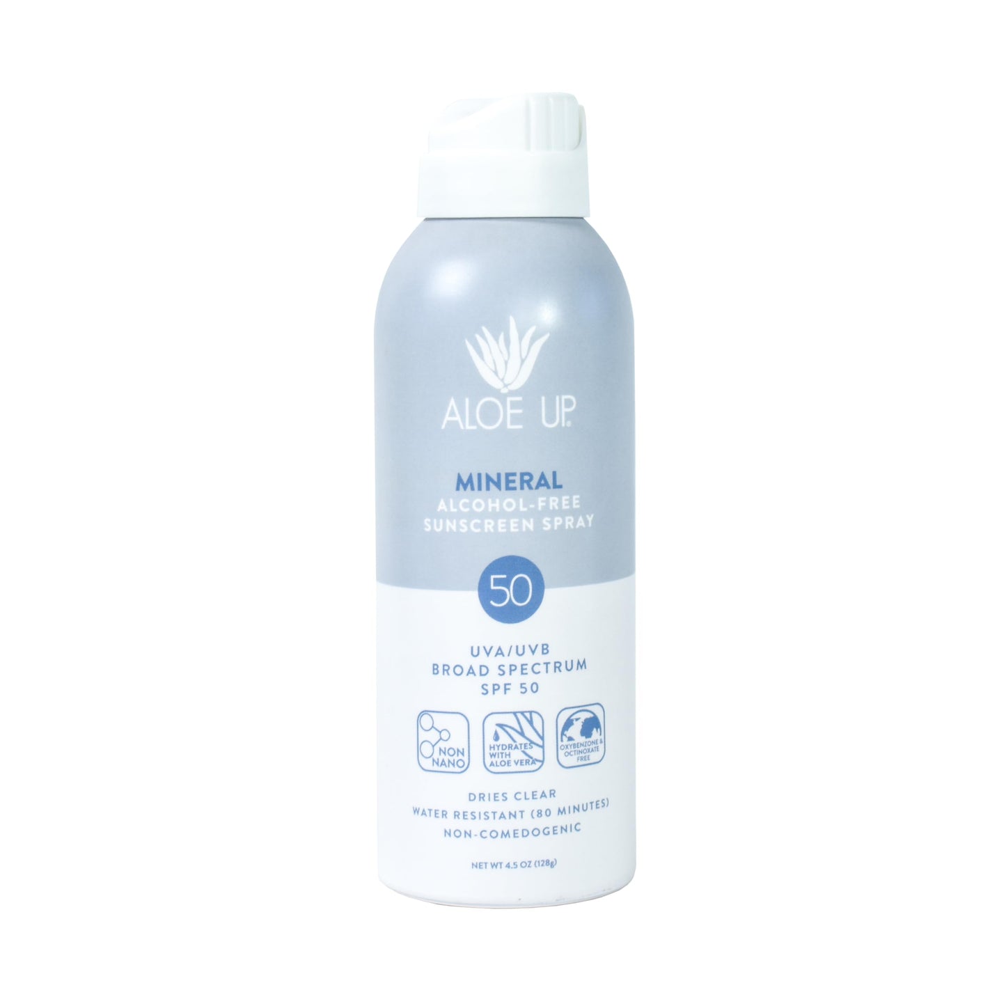 Aloe Up Mineral Sunscreen Spray SPF 50 – Broad Spectrum Protection for Face & Body – Gen2 Zinc Oxide & Aloe Vera Gel –, Water Resistant 80 Minutes – Fragrance-Free – 4.5 Oz