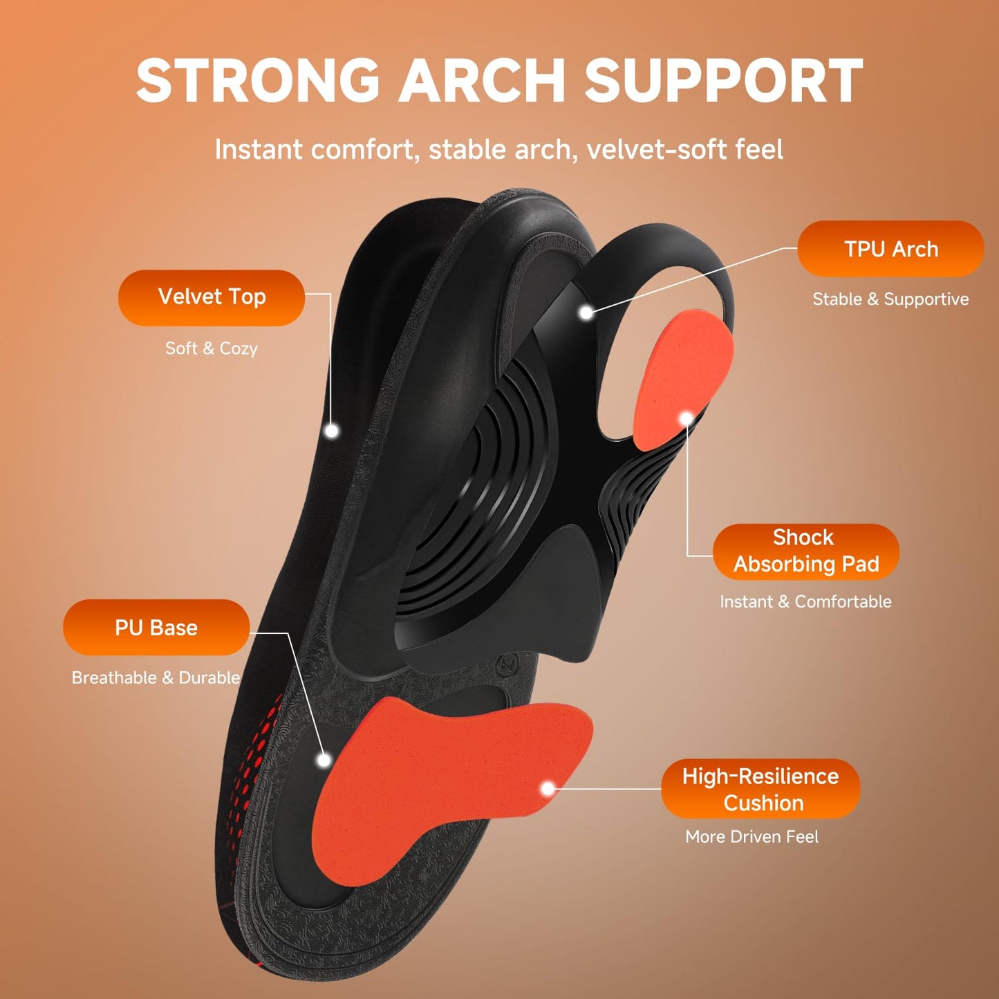 Ucanfeel Plantar Fasciitis Insoles Men Women, Shoe Inserts for Women, Heavy Duty Support Pain Relief Orthotics, High Arch Support for Foot Pain Relief, Work Boot Insoles for Standing All Day XL Black
