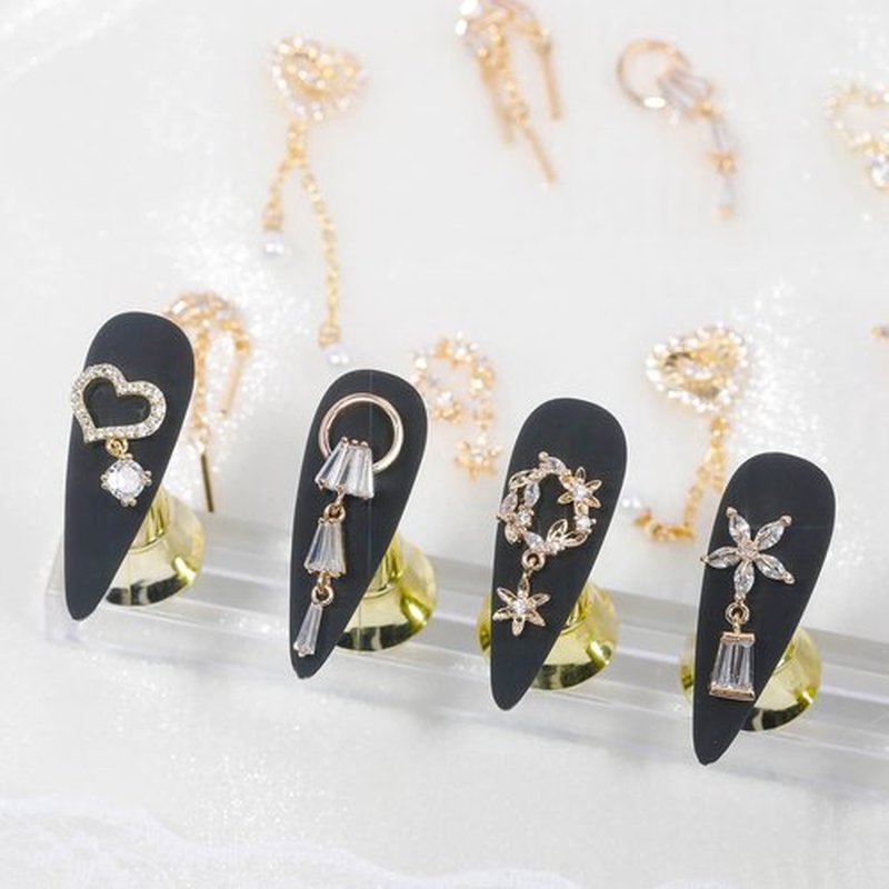 12pcs Gold Nail Charms Nail Metal Alloy Luxury White Zirconia Rhinestone for Nail Glitter Nail Crystal Gemstone Jewellery Nail Diamond Rhinestone Charm for Girl Woman Craft DIY Nail Art Decoration
