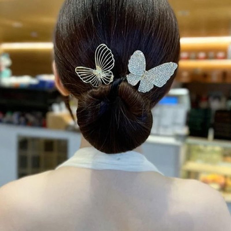 Ins Style Elegant Lazy Hair Curler, French Twist Hair Bun Maker, Lazy Flower Hairpin,Rhinestone Hand-Embroidered Flower Hair Accessory (2Pcs-Black Fish Tail+Flower)