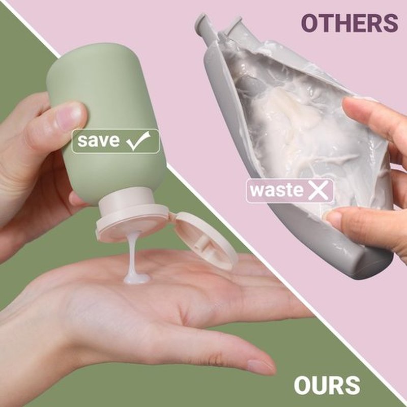 ASEVAT3.4oz 3Pcs Green Plastic Refillable Travel Shampoo and Conditioner Bottles Plastic Refillable Travel Shampoo Bottles with Flip Cap Plastic Refillable Shampoo and Conditioner Bottles Travel Size