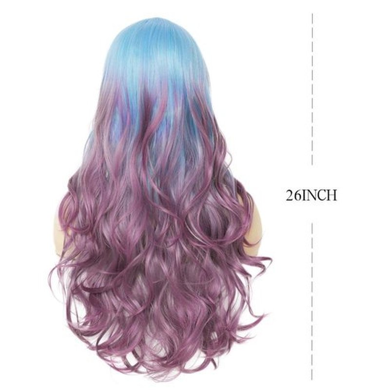 Kaneles Long Curly Wave Purple Wigs for Women Blue To Purple Hair Wigs Middle Part Wavy Wig Tow Color Wigs For Cosplay Daily Party Women Wig