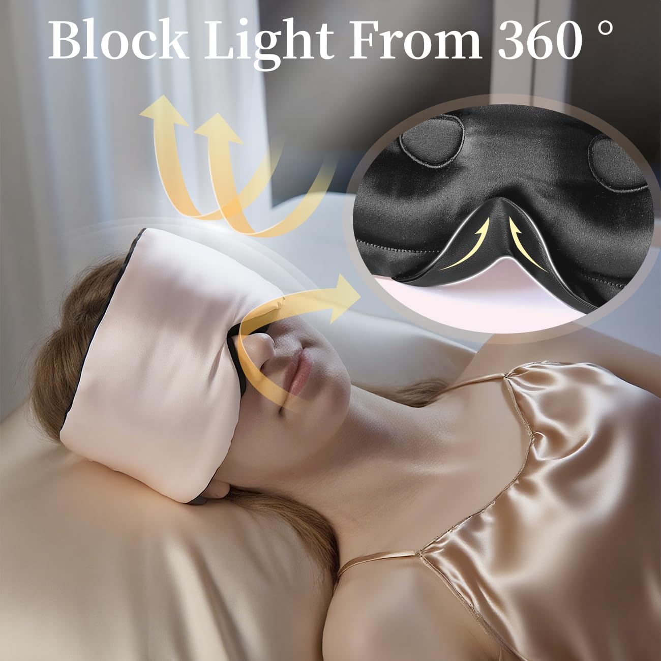 USlixury® 3D Contoured Silk Sleep Mask, Total Blackout&Zero Eye Pressure