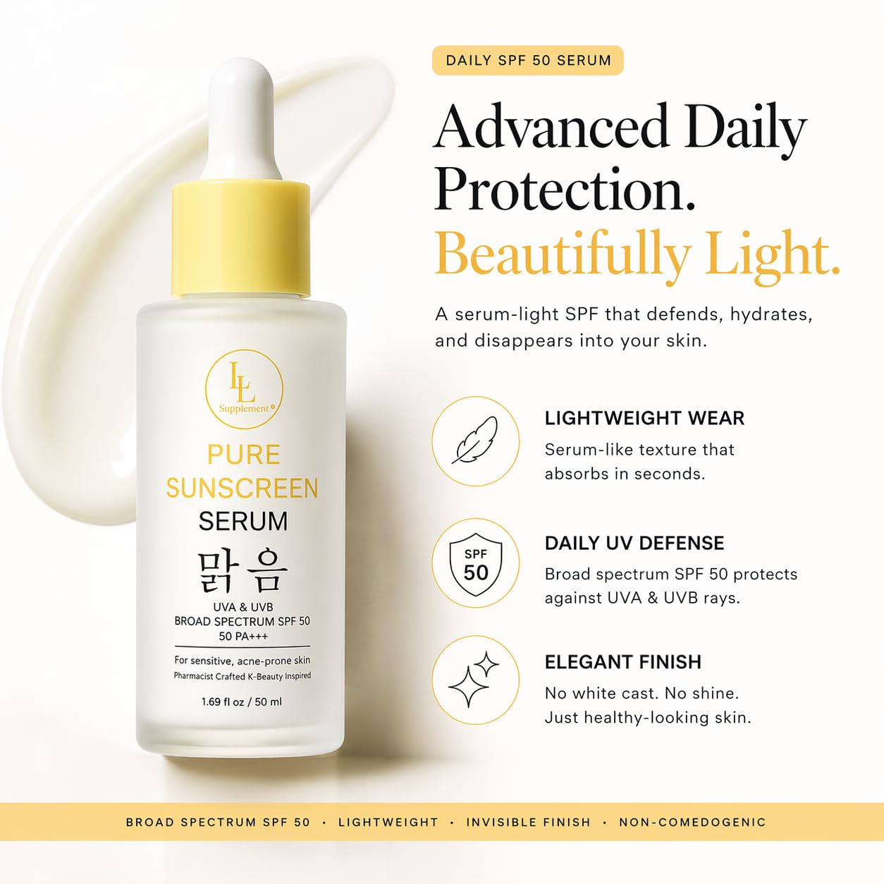 Pure Sunshine Serum SPF 50 | Pharmacist-Formulated Hydrating Face Sunscreen & Primer | Niacinamide Hyaluronic Acid + Vitamin B5 | Invisible Broad Spectrum UV Defense for Oily Sensitive Skin | 1.7 oz