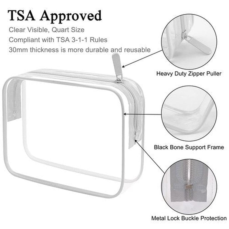 Lermende Clear Toiletry Bag TSA Approved Travel Carry On Airport Airline Compliant Bag Quart Sized 3-1-1 Kit Luggage Pouch(No-S-2Grey)