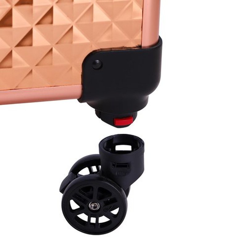 4 in 1 Rolling Makeup Train Case, Professional Aluminum Makeup Travel Organizer Cosmetic Case, Cosmetology Caboodle Case on 360° Wheels, Beauty Storage Luggage Lockable(Rose Gold)