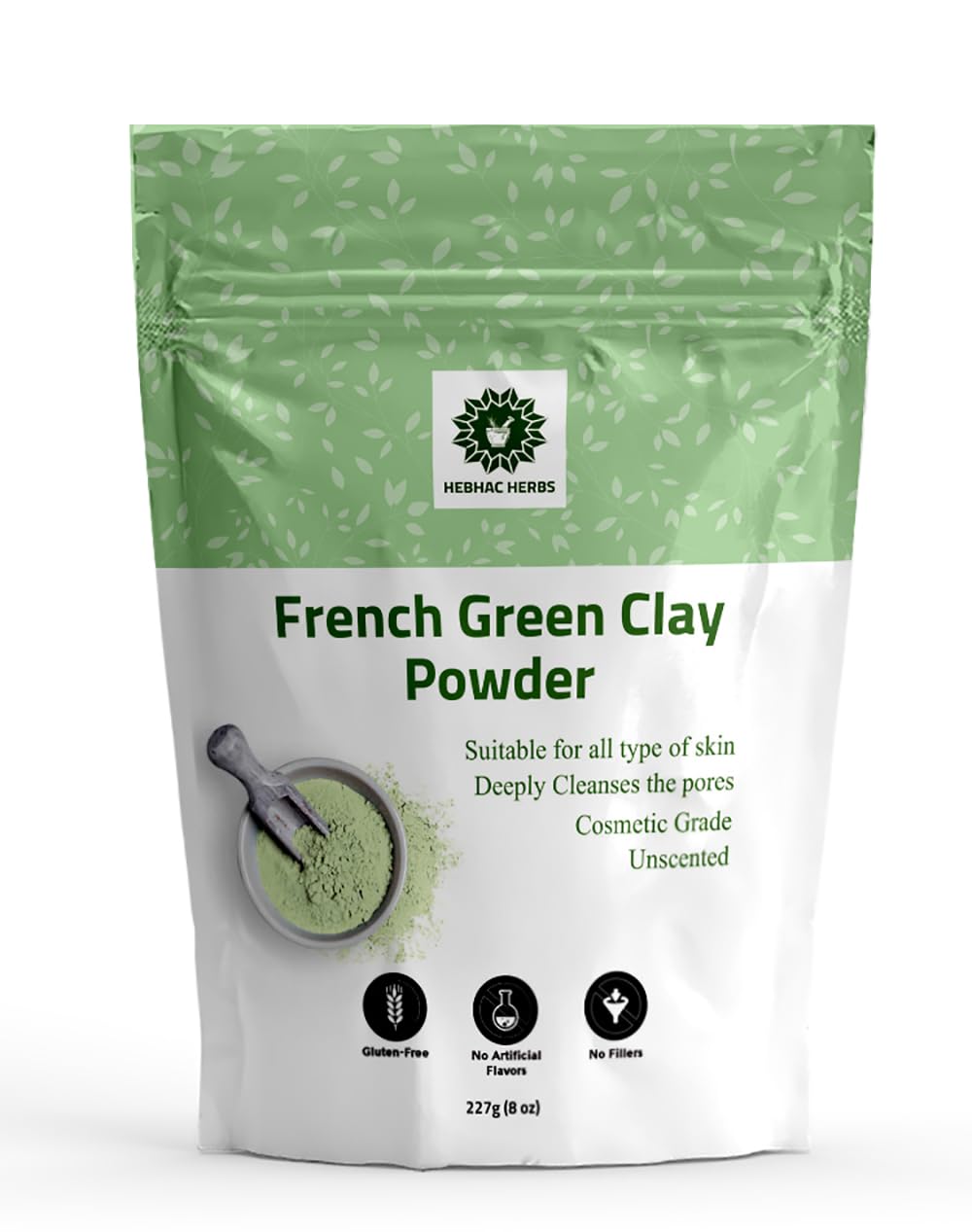 Hebhac Herbs French Green Clay Powder 227 g | Face Mask Oily Skin, Deep Facial Cleanser, Softening Skin, Body Clay | Natural Detoxifying Mask