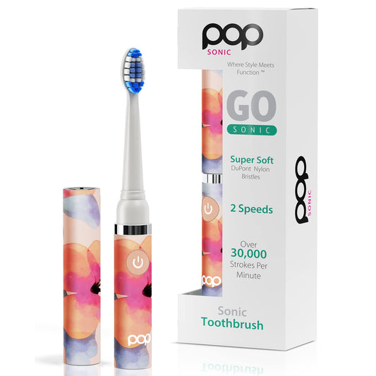 Pop Sonic Electric Toothbrush (Pink Watercolor) - Travel Toothbrushes w/AAA Battery | Kids Electric Toothbrushes with 2 Speed & 15,000-30,000 Strokes/Minute, Dupont Nylon Bristles