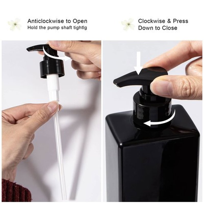 Shower Press Bottles, Yebeauty 2pcs 17oz 500ML Refillable Pump Bottle Lotion Soap Dispenser Liquid Container Plastic Soap Dispenser for Shampoo Kitchen,Bathroom Body Wash,Black