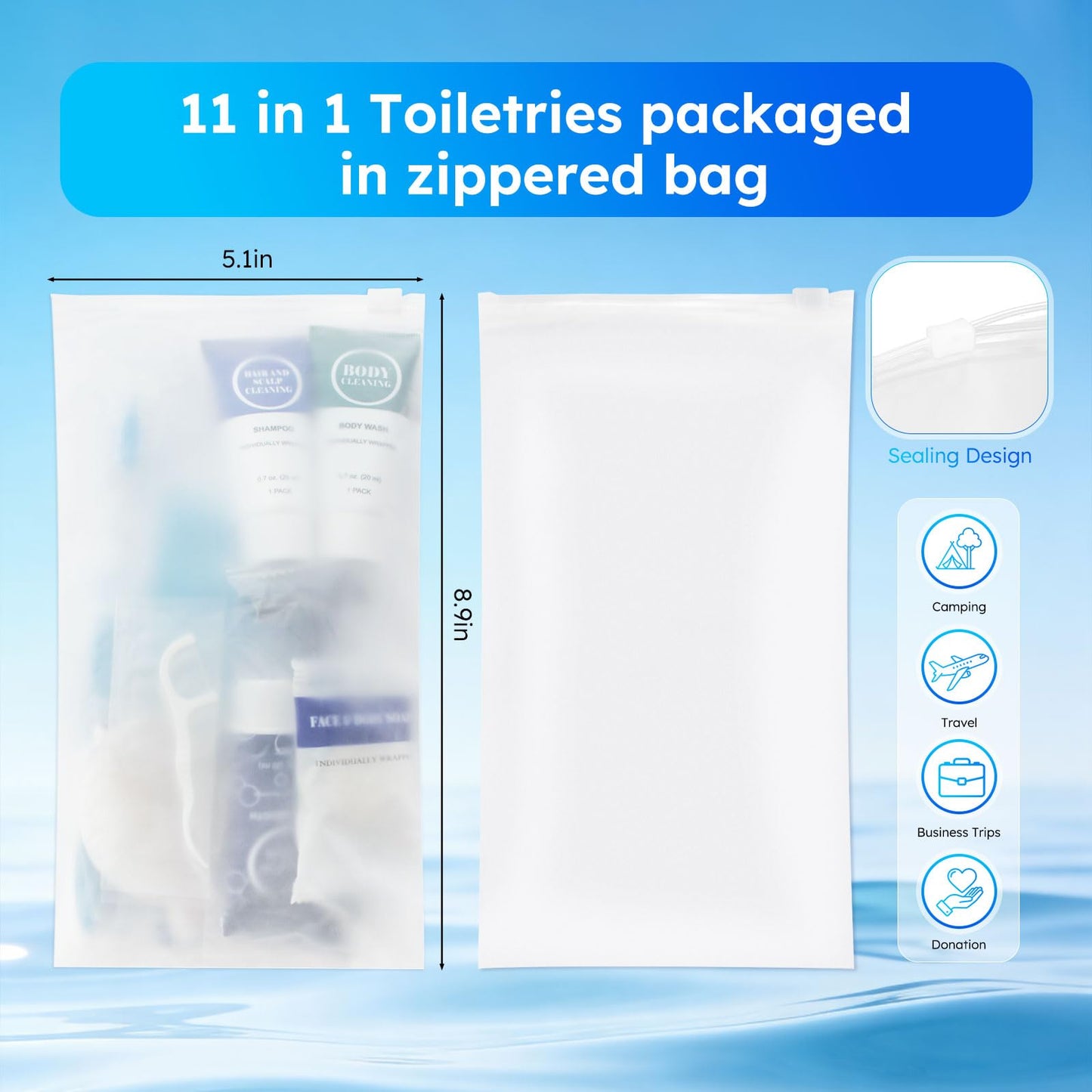 Travel Hygiene Kit Personal Toiletries Bulk, Disposable Homeless Care Package Supplies, Men Toiletry Set Cleaning Essentials Individually Wrapped for Camping, Travel, Relief, Charity (11-in-1, 100)