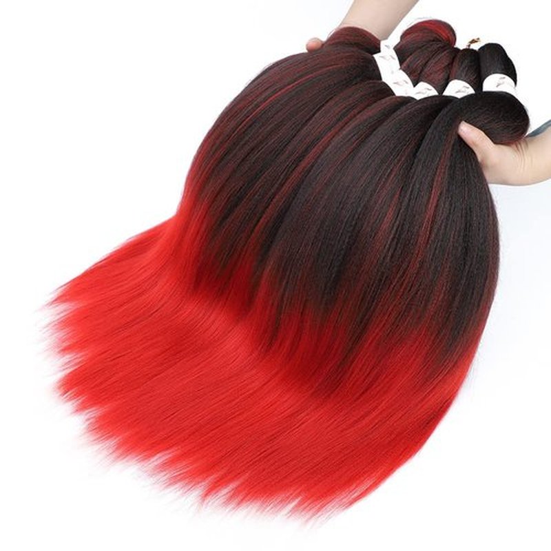 Pre Stretched Braiding Hair 26 Inch Ombre Red Braiding Hair 8 Packs Long Hair Extensions Braiding Twist Braids Itch Free Hot Water Setting Yaki Straight Synthetic Hair Extensions for Women