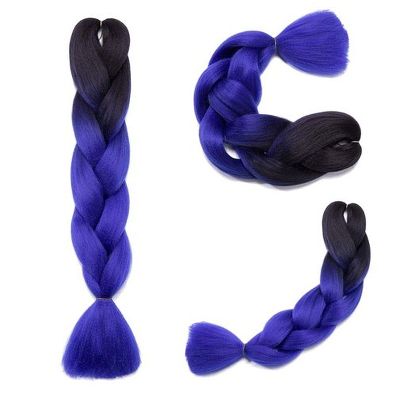 24 Inch Ombre Jumbo Braiding Hair Extensions Jumbo Braid Hair Ombre Long Jumbo Braids For Box Twist Braid Crochet Hair High Temperature Fiber 3 Tone Colored (5 Bundles, Black to Dark Blue)