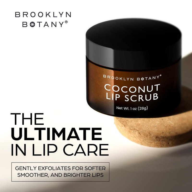 Brooklyn Botany Lip Scrub Exfoliator - Coconut Flavor | 1 oz Gentle Moisturizer for Dry, Chapped Lips