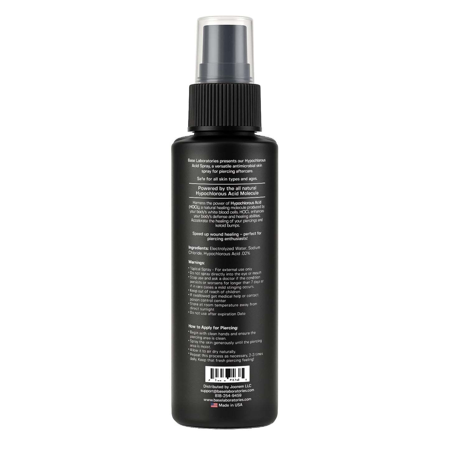 Base Labs Piercing Aftercare Hypochlorous Acid Spray | Healing HOCL Molecule Plus Saline Solution For Piercings | Nose, Ear Piercing Cleaner for all Keloids, Piercing Bumps and Wounds | 3PK, Black