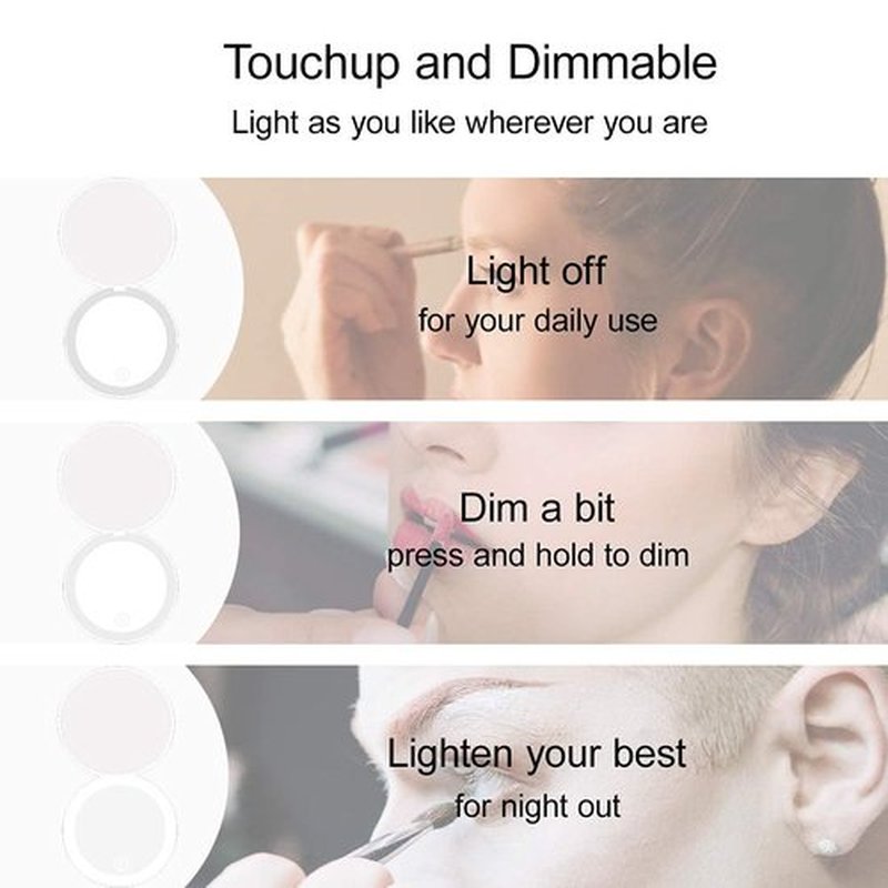 Milishow Compact Mirror with LED Light,1x/10x Magnifying Rechargeable Mirror,3.5in, Dimmable Travel Mirror for Purse,Pocket,Handheld 2-Sided Makeup Mirror