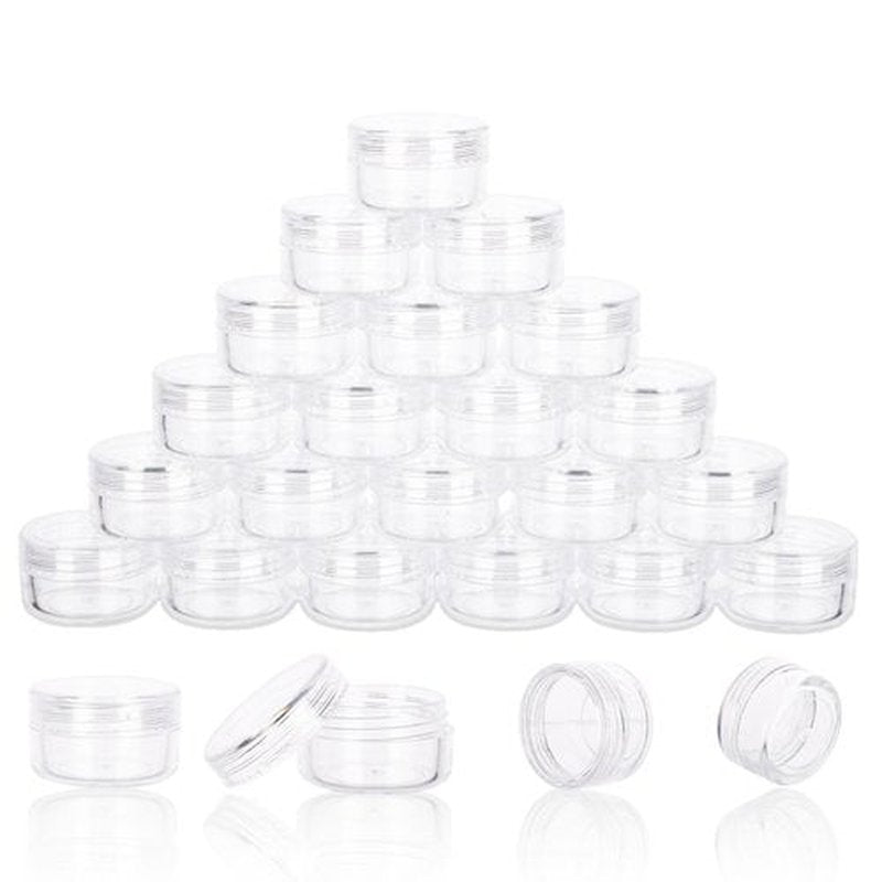 5 Gram Sample Containers with Lids, 25 Count 5ML Clear Sample Jars, Empty Lip Balm Containers with Lids, Small Makeup Travel Containers for Glitter, Lotion, Cream, Beads, with Labels, Mini Spatulas
