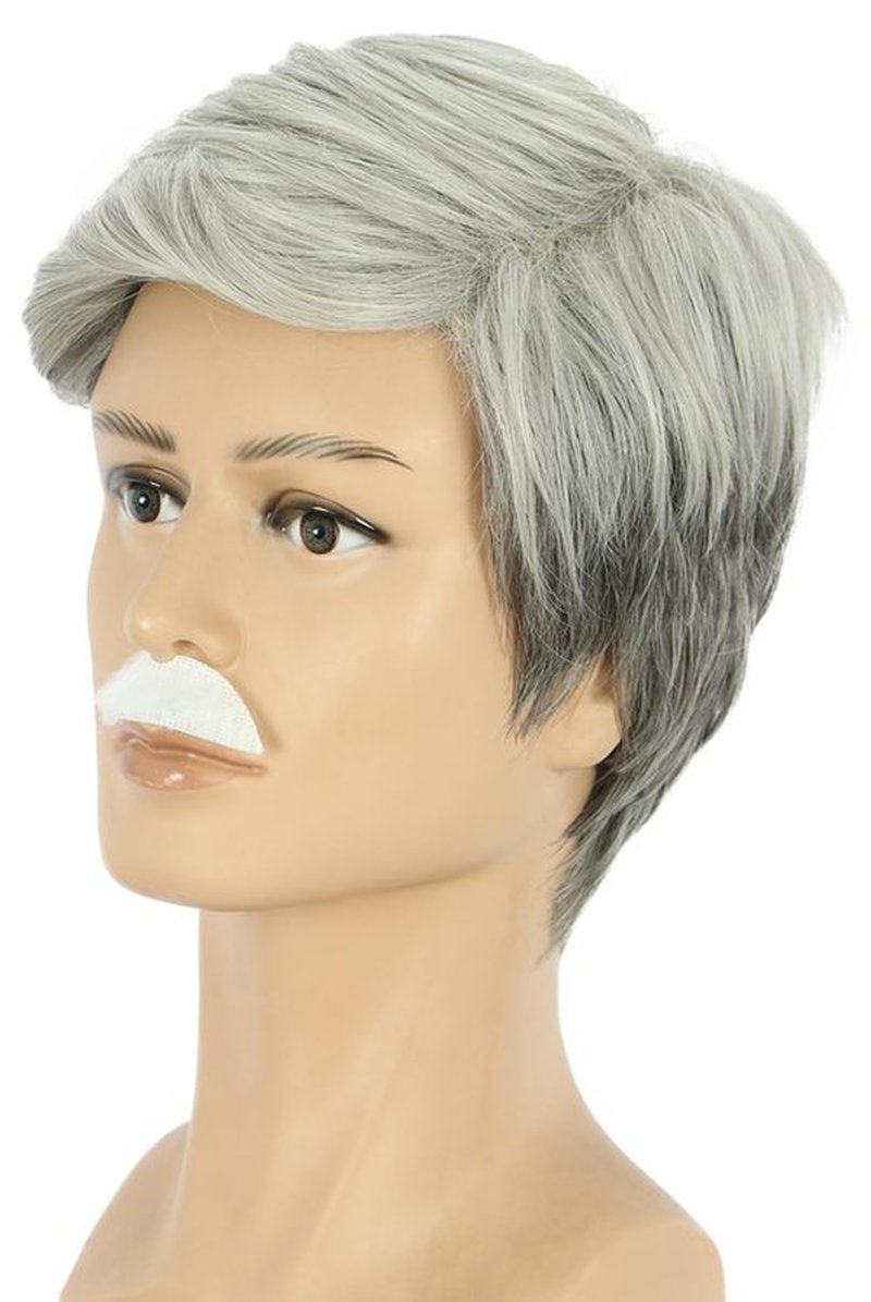 yuehong Short White Gray Wig Old Man Synthetic Wig Grandpa Wig with Mustache for Halloween Cosplay Party