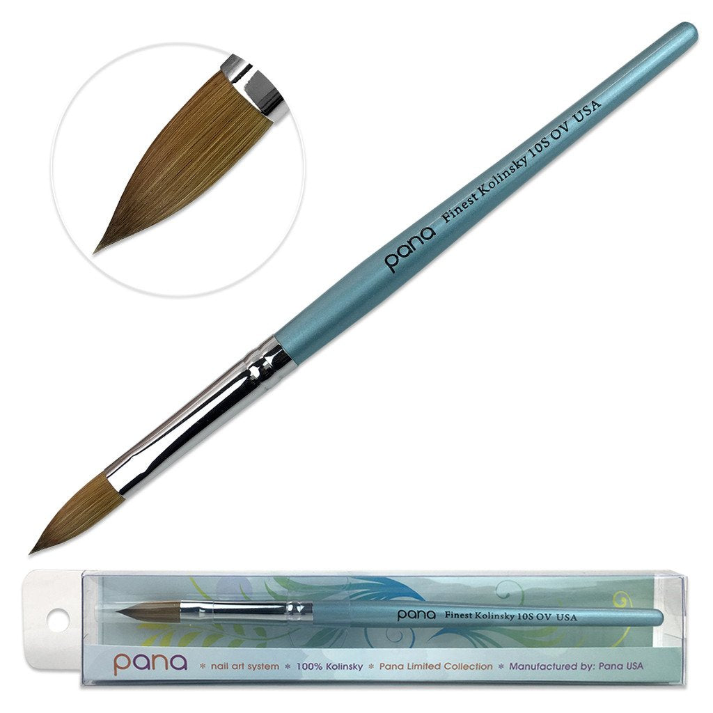 Size 10 PANA Pure Kolinsky Acrylic Nail Brush - Oval Crimped Clear Handle