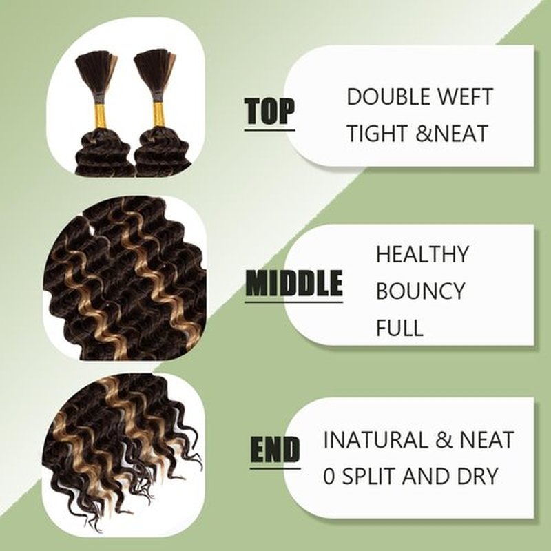 Deep Wave Bulk hair for Braiding Wet and Wavy Micro Braiding Hair No Weft Faux Deep Wave Braiding Hair Extensions for Box Boho Braids 150g with 2Bundles #P4/27 (18Inch)