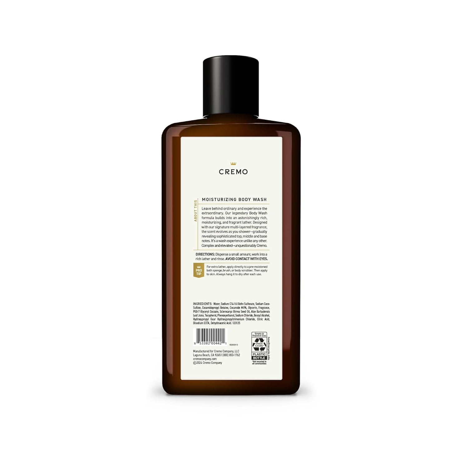 Cremo Body Wash for Men - Rich-Lathering Bourbon & Oak | 16 Fl Oz