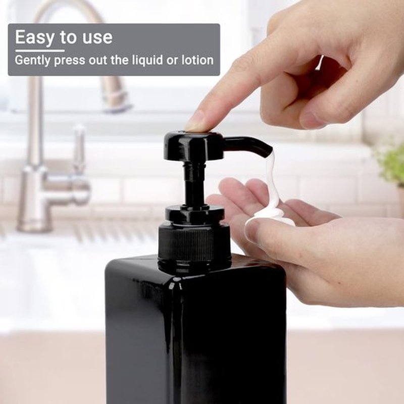 Suream Plastic Shampoo Bottles with Pump 15oz/450ml, Black Bathroom Shampoo and Conditioner Dispenser, Refillable Reusable Empty Pump Press Bottle for Shower, Massage Oil, Lotion, Liquid Soap, 3Pack