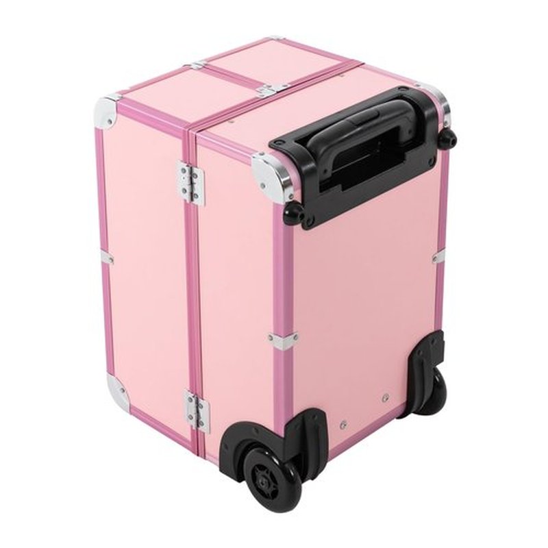 CRYBY Rolling Makeup Case, Multi-Layer Makeup Train Case Makeup Travel Organizer with 6 Trays & 2 Keys, 110.23lbs Capacity Lockable Cosmetic Case Salon Barber Case Makeup Storage Cart (Pink)
