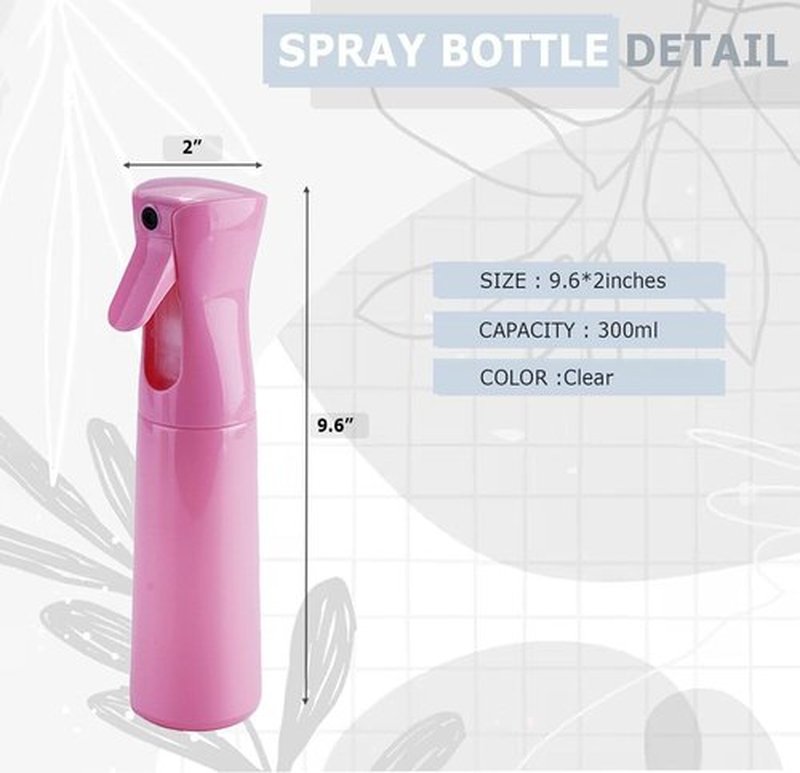 VIGOR PATH Continuous Spray Bottle with Ultra Fine Mist - Versatile Water Sprayer for Hair, Home Cleaning, Salons, Plants, Aromatherapy, and More - Empty Hair Spray Bottle - 300ml/10.1oz (Pink)