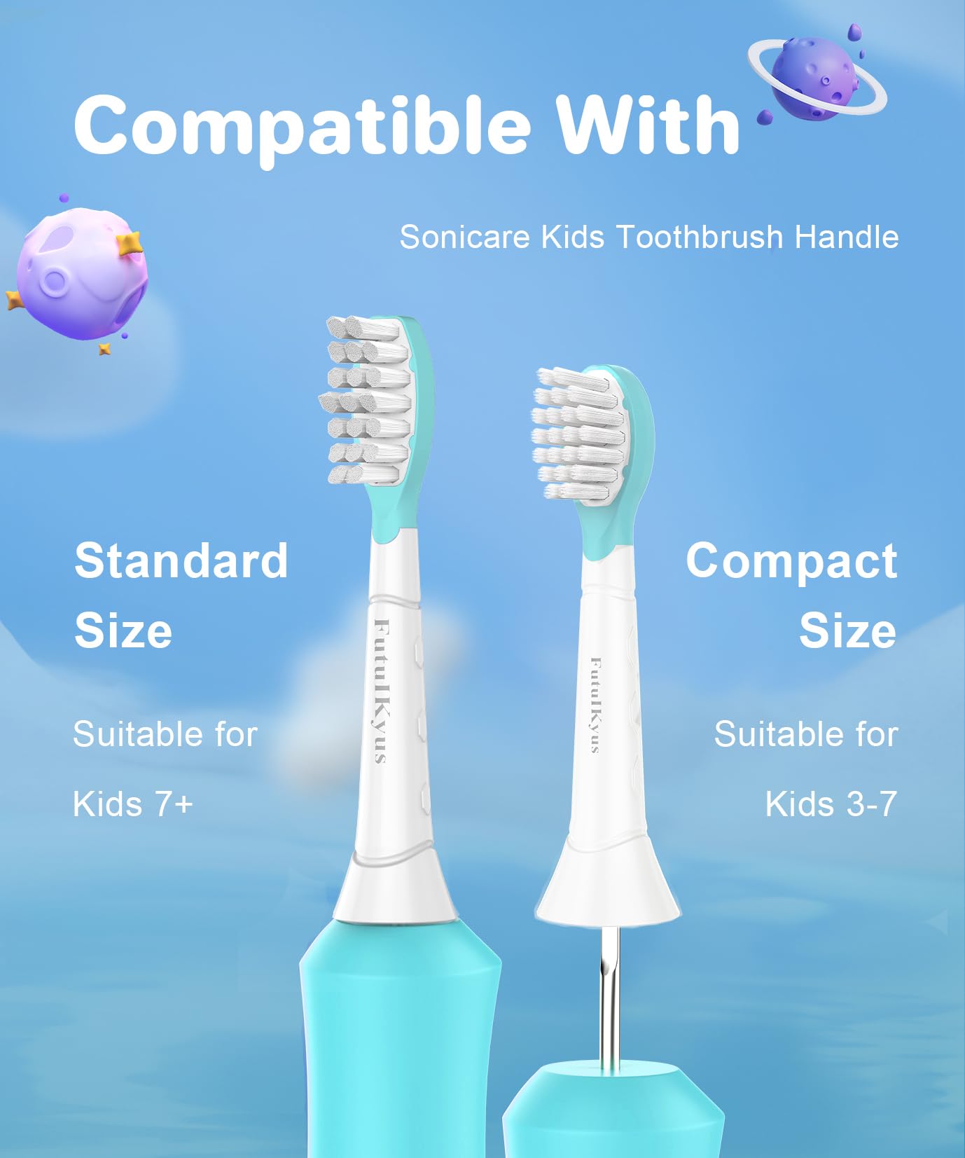 Kids Replacement Heads for Philips Sonicare: 3+ Years Old Child Soft Electric Toothbrush Compact Brush Head, Blue 4 Pack