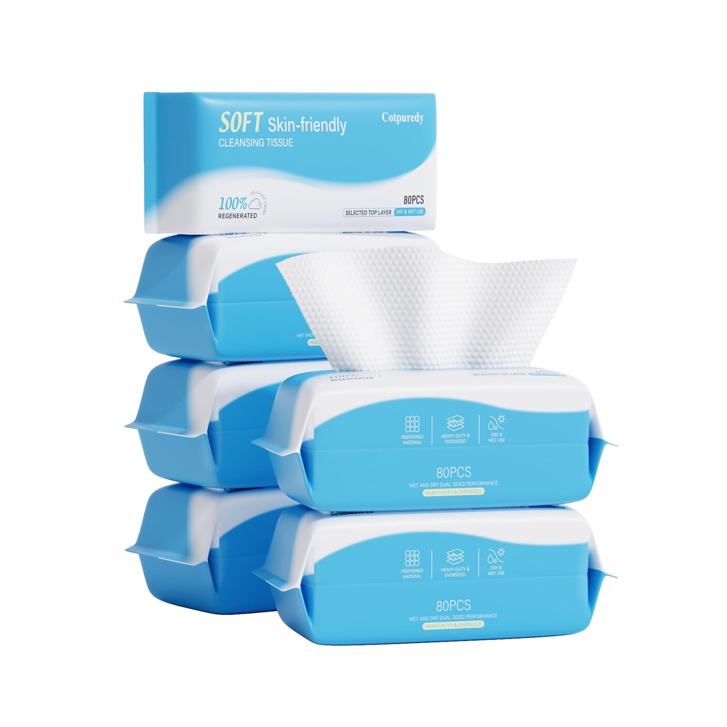 Cotpuredy Face Towels, Disposable Biodegradable Clean Facial Towelette for Sensitive Skin, Lint- free Face Cloths for Makeup Remover, Ultra Soft Dry Wipes, Skincare Women Cleansing 480 Count