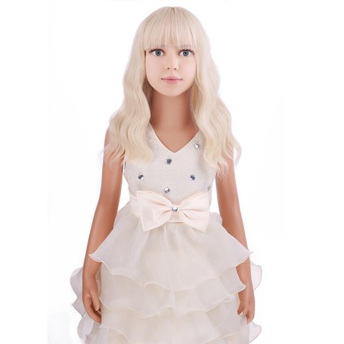 PATTNIUM Platinum Blonde Wig for Kids Child Short Wavy Wig with Bangs Synthetic Girls Blonde Wig Cosplay Halloween Party Costume 12" Wig (Platinum Blonde)