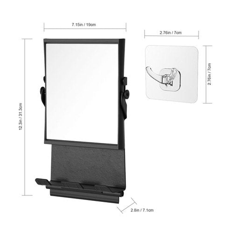APLOP Fogless Mirror for Shower with Dual-Sided 1X/3X Magnification, Fogless Shower Mirror with Small Squeegee and Adhesive Hook, Rust-Proof and Black
