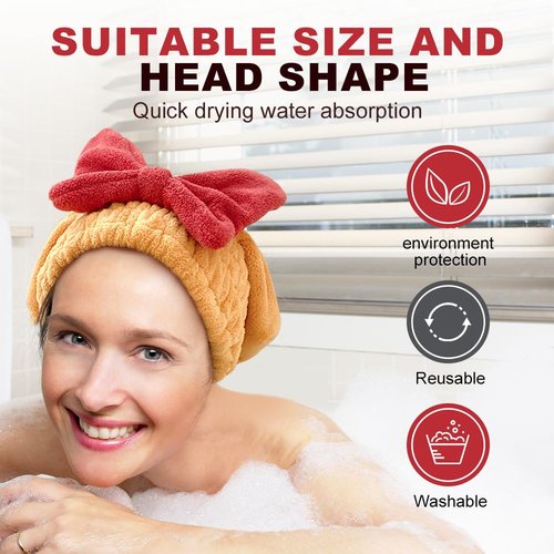 Coloday New Super Absorbent Hair Towel Wrap for Wet Hair, 2025 New Efficient Absorbent Hair Towel Wrap Microfiber Hair Towel, Upgrade Quick Drying Thickened Soft Bow Tie Hair Towel (2, Pink Blue)