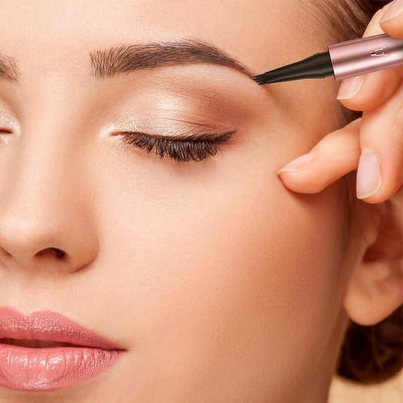 2024 New Microblading Eyebrow Pen, 3D Waterproof Microblading Eyebrow Pencil, 4-Tip Waterproof Eyebrow Pen, Natural Makeup Long-Lasting Fine Stroke Magic Eyebrow Pencil (Dark Brown)