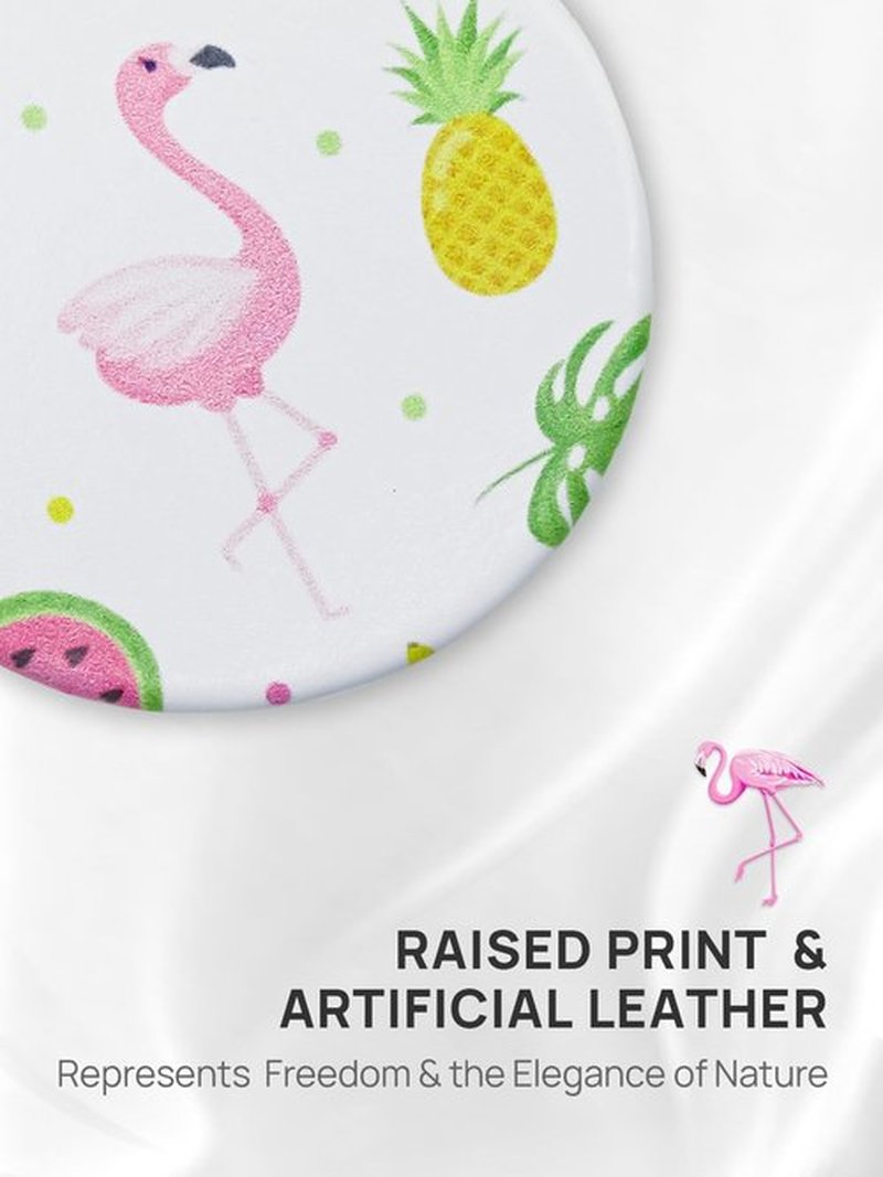 OMIRO 1X/10X(300R) Compact Magnifying Mirror, Unique Painting Pocket Mirror with Classical PU Leather (Round，Flamingo and Tropical Print)