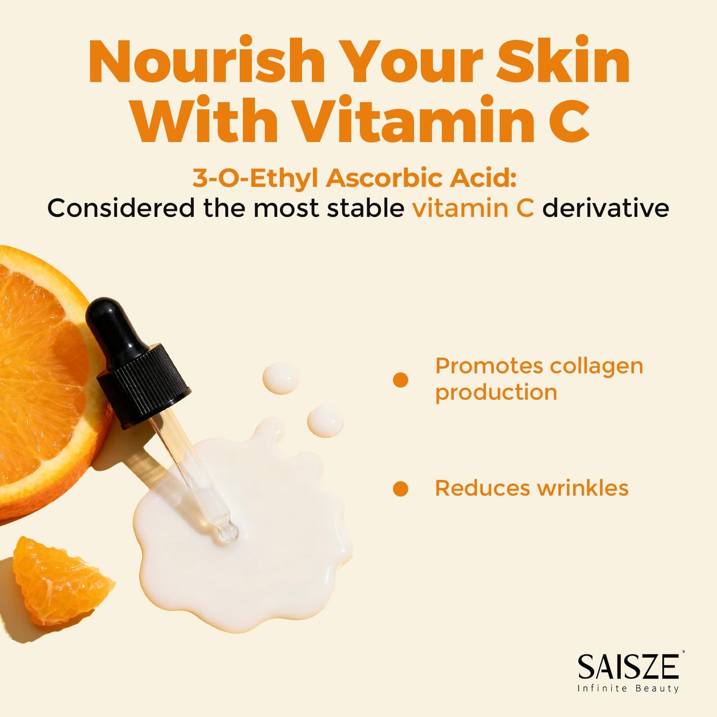 SAISZE Vitamin C Serum for Face, Facial Serum for Dark Spot, Skin Care Gifts for Women, Birthday Gift for Her, Anti Aging with Vitamin C, Hyaluronic Acid, 60ml