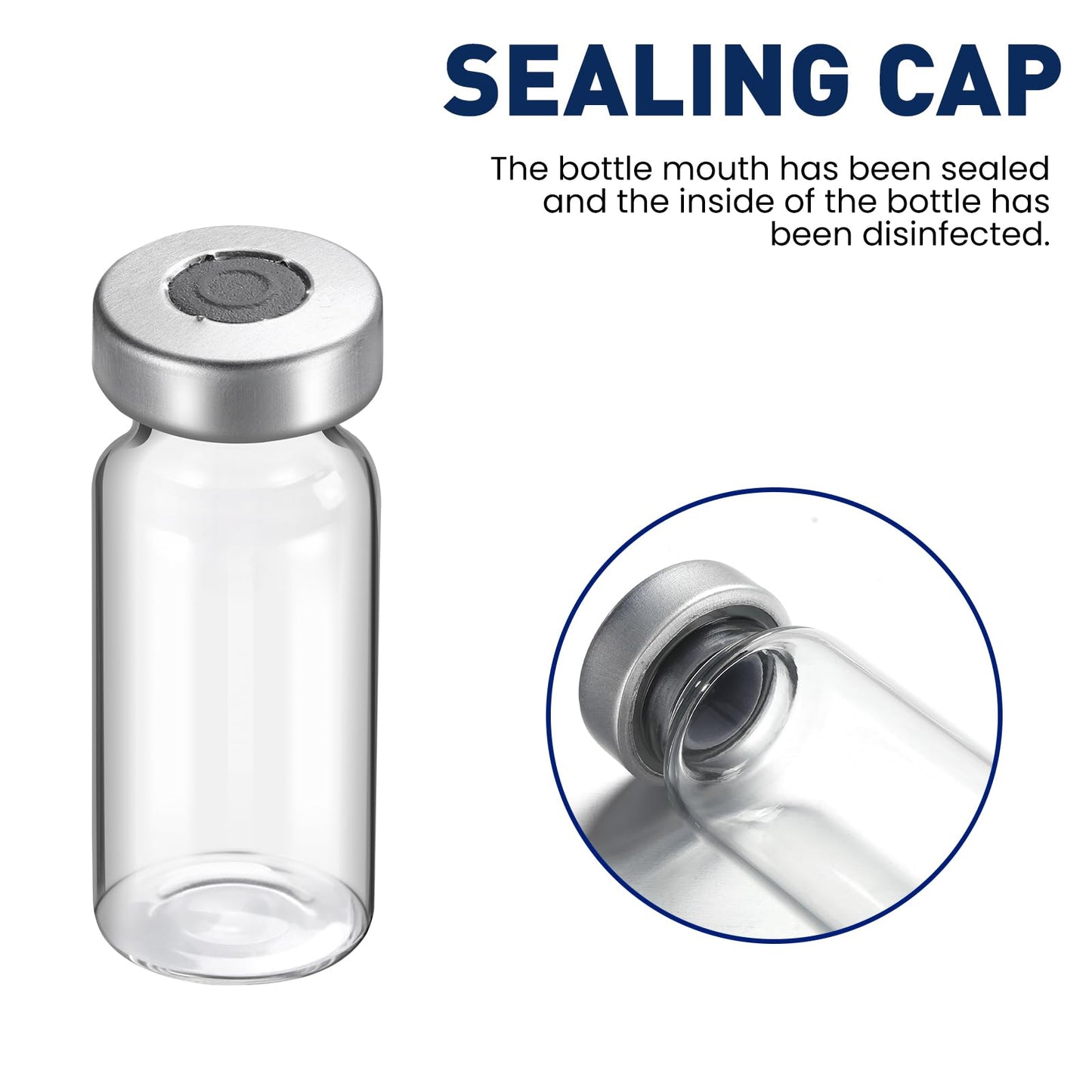 10ml Sterile Vials with Self Healing Injection Port and Sealing Cap, Glass Sterile Vials for Injections 20 Pack（Empty Vial, No Liquid）