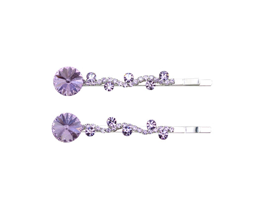 Faship A Pair Of Violet Purple Premium Rhinestone Crystal Floral Hair Clips 2 Pcs Pins - Violet