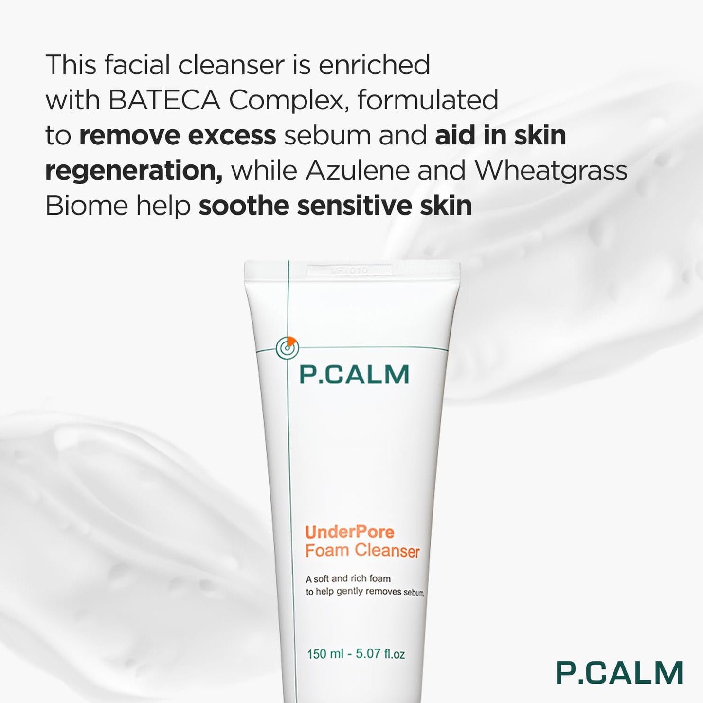 P.CALM Underpore Foam Cleanser – Azulene for Deep Pore Cleansing, Blackhead & Whitehead Removal, Korean Vegan Facial Wash for Sensitive Skin (150ml / 5.07 fl.oz)