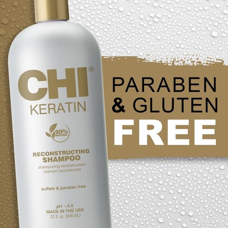 CHI Keratin Reconstructing Shampoo, Delivers Healthier Hair, Adds Shine & Helps Prevent Future Breakage, Sulfate, Paraben, & Cruelty-Free, 32 Oz